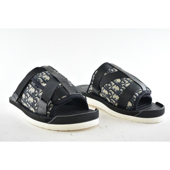 Dior Mens Alpha Sandal Beige Black Blue Oblique Jacquard Logo Slide Slip On 42 9 - Picture 4 of 11